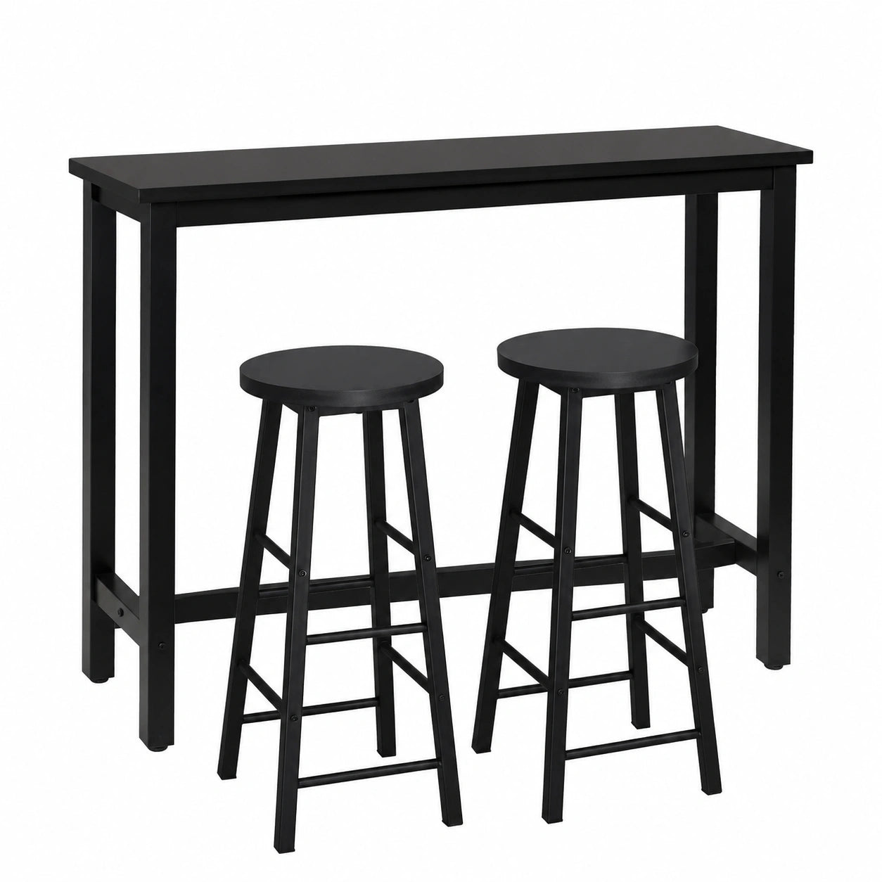 Îlot de cuisine, avec 2 tabourets, en métal, coloris noir, pour la cuisine