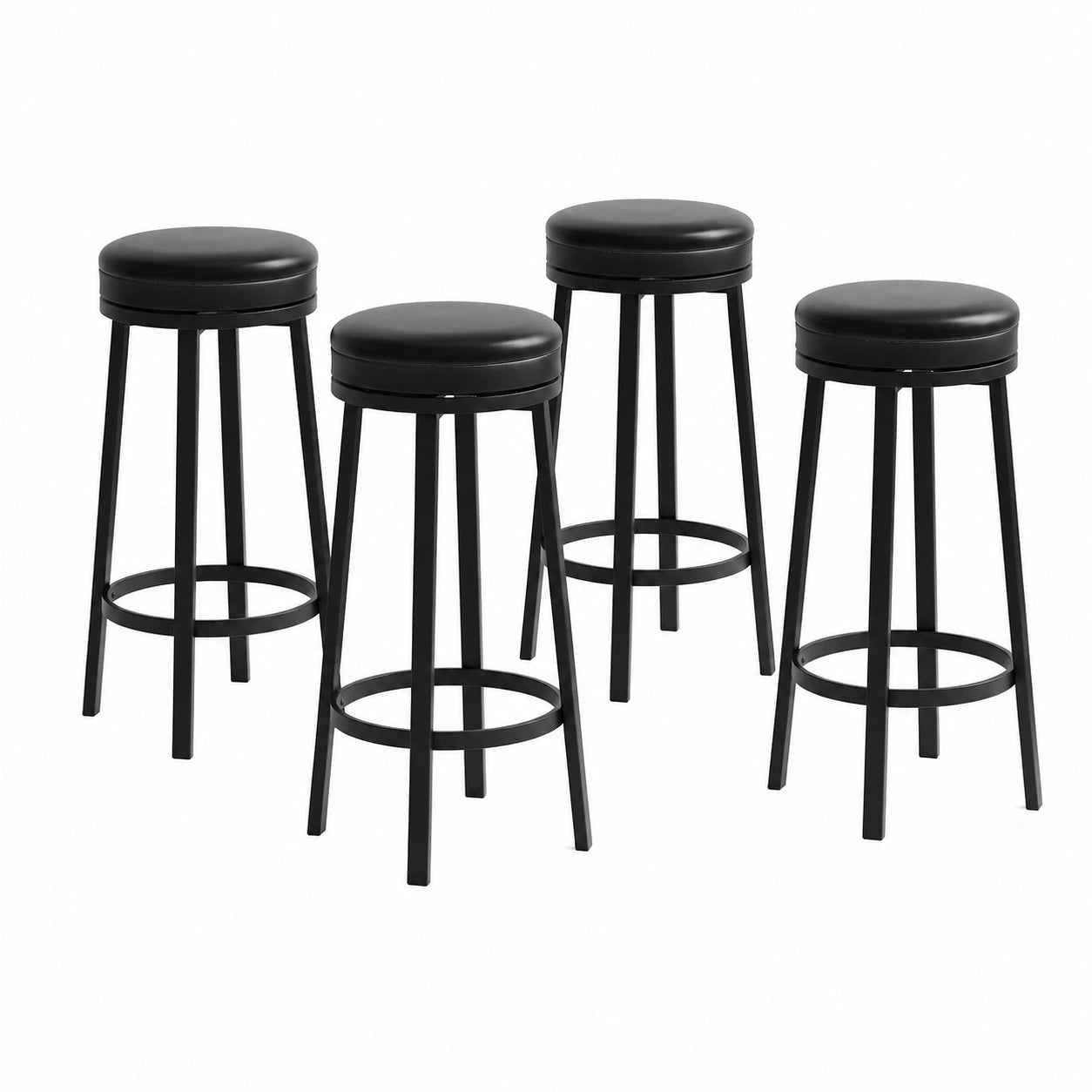 Tabouret, en métal et cuir, pivotant, rembourré, coloris noir et marron, pour la cuisine ou l’espace repas