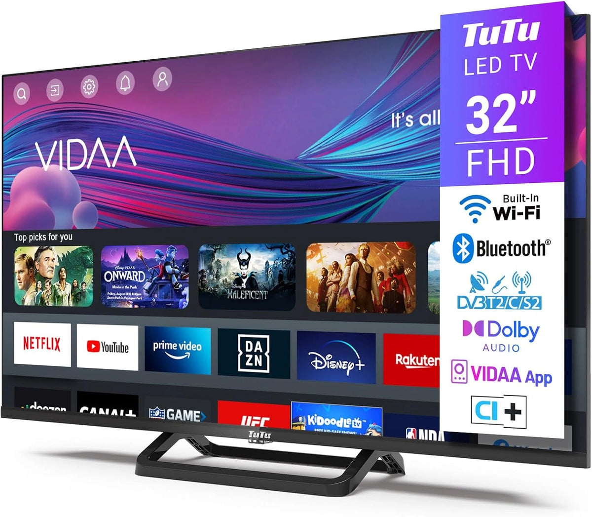 TuTu, Téléviseur, TUV32FN1B, 32 Pouces, Wi-Fi, Bluetooth, connecté