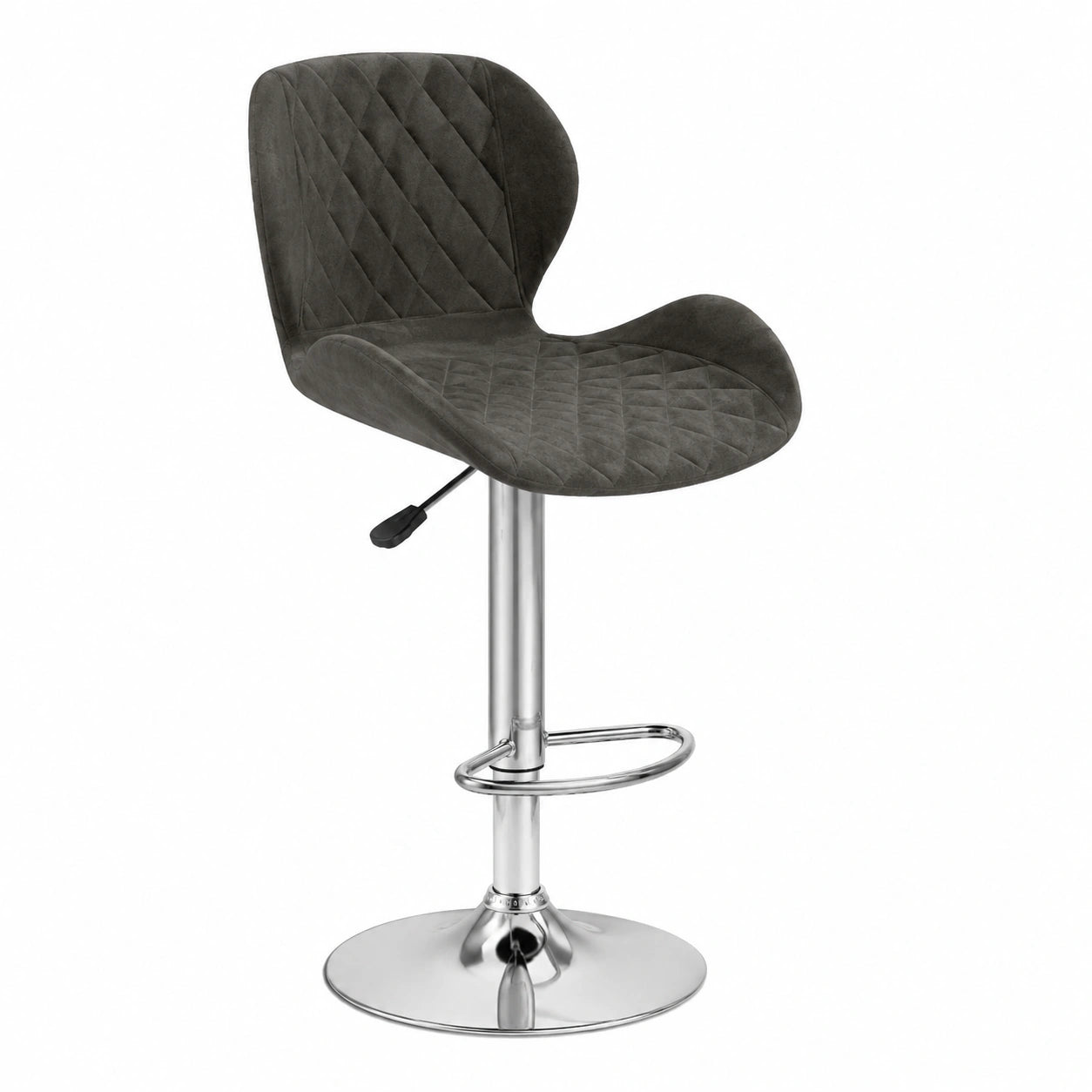 Tabouret, pivotant, en velours, coloris gris, pour la cuisine ou l’espace repas