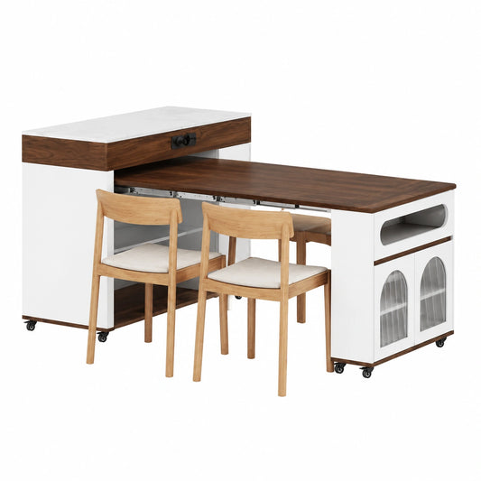 Buffet, extensible, avec rangement, avec éclairage LED, 4 places, pour la salle à manger ou le salon