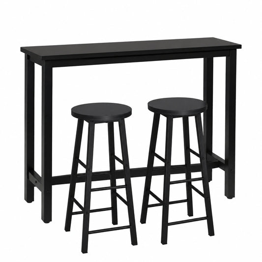Îlot de cuisine, avec 2 tabourets, en métal, coloris noir, pour la cuisine