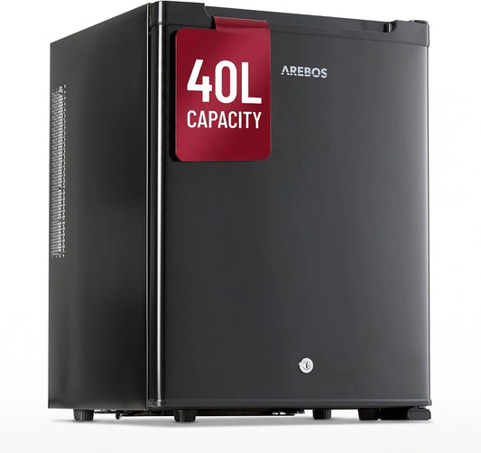 AREBOS, Réfrigérateur, 40L, fonctionnement silencieux, format compact, Noir