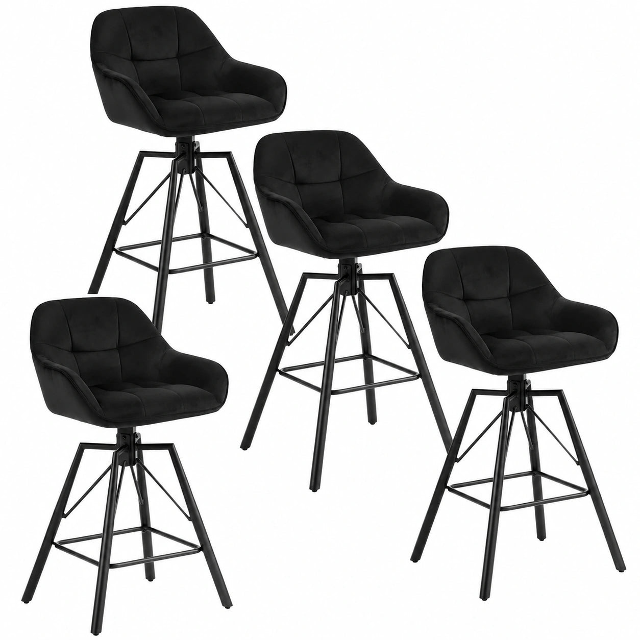 Chaise, pivotant, rembourré, en métal et velours, coloris noir, pour la salle à manger ou la cuisine